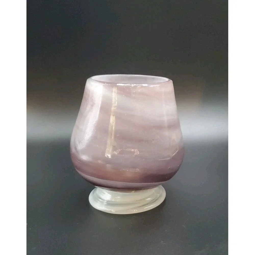 Blown Glass‎ Candle/Votive Holder Purple And Light Gray Swirls 4